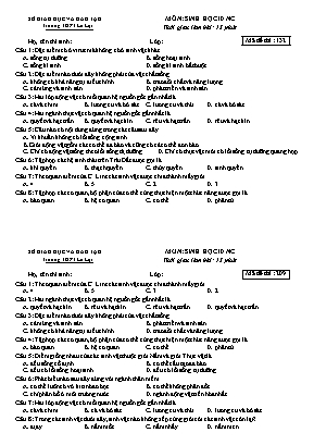 Bộ đề kiểm tra 15 phút môn Sinh học Lớp 10 (Nâng cao) - Trường THPT Lê Lợi